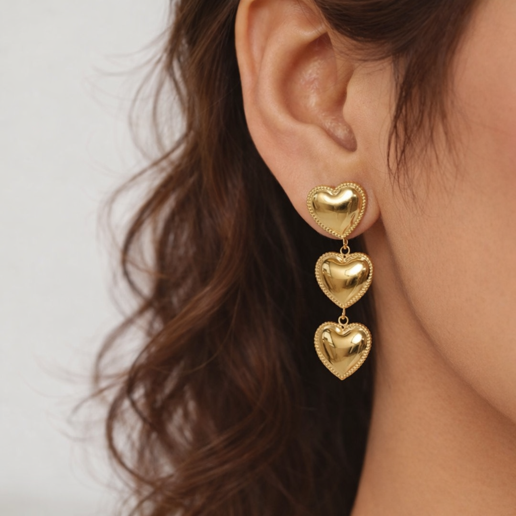3 Heart Dangle Earrings