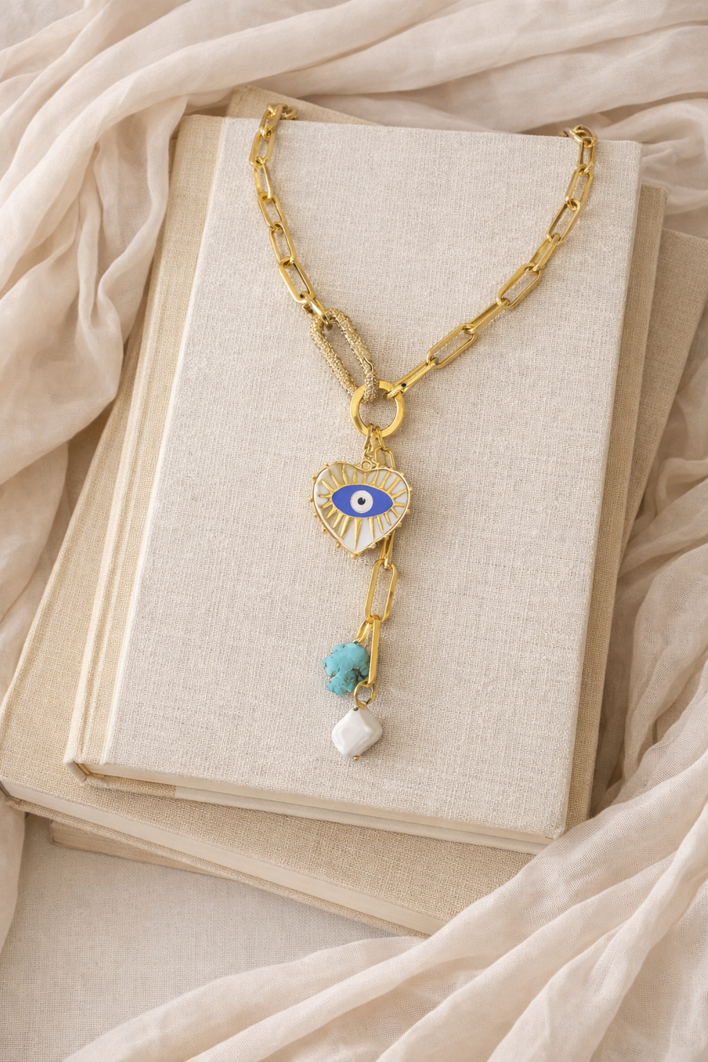 Evil Eye Heart Pendant Necklace