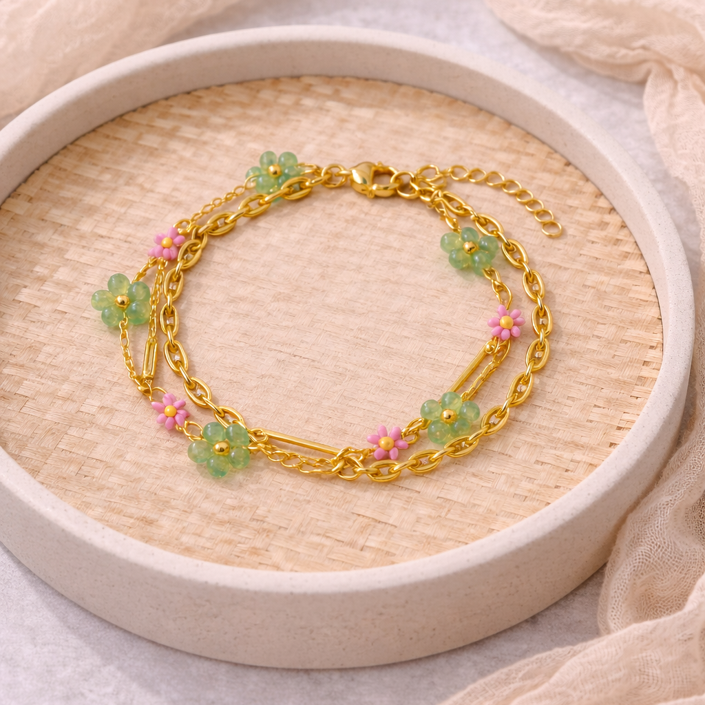 Flower Link Charms Bracelet