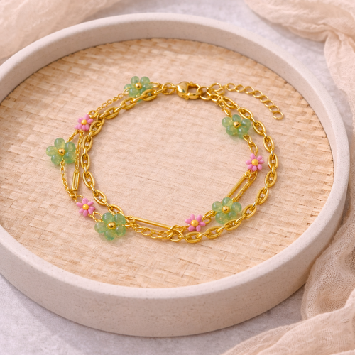 Flower Link Charms Bracelet