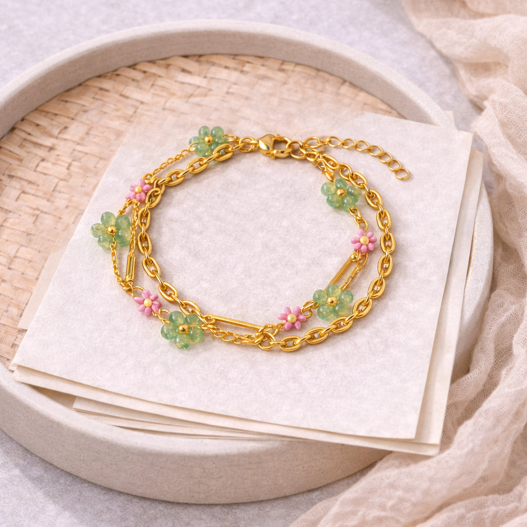 Flower Link Charms Bracelet