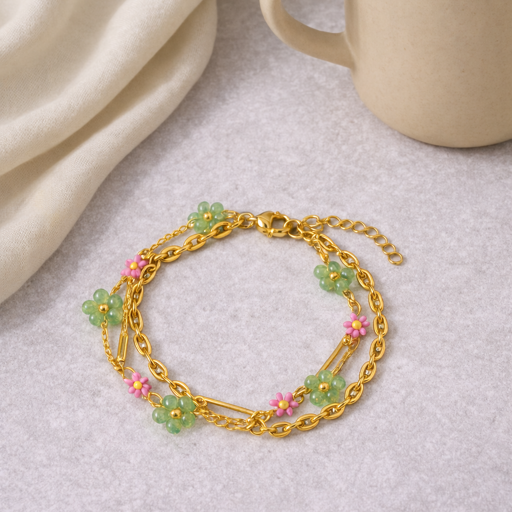 Flower Link Charms Bracelet