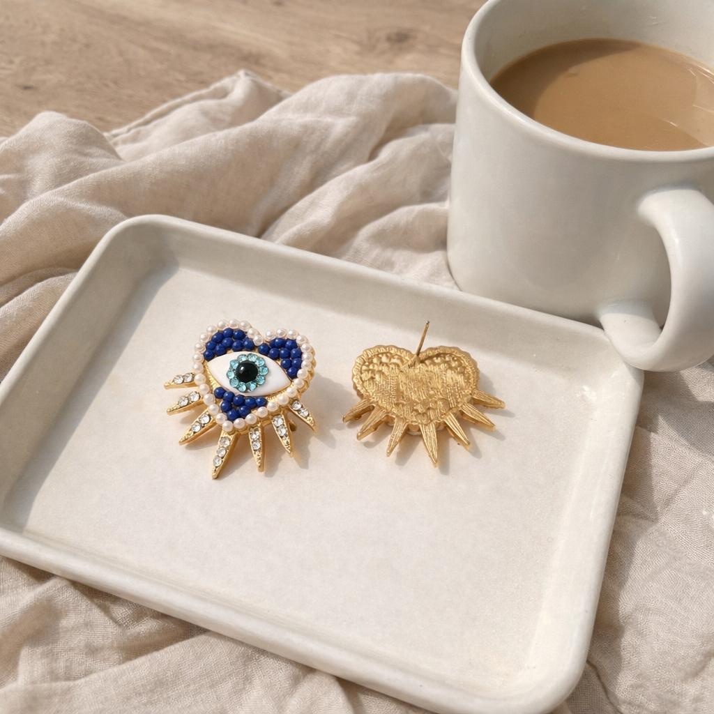 Heart Evil Eye Studs