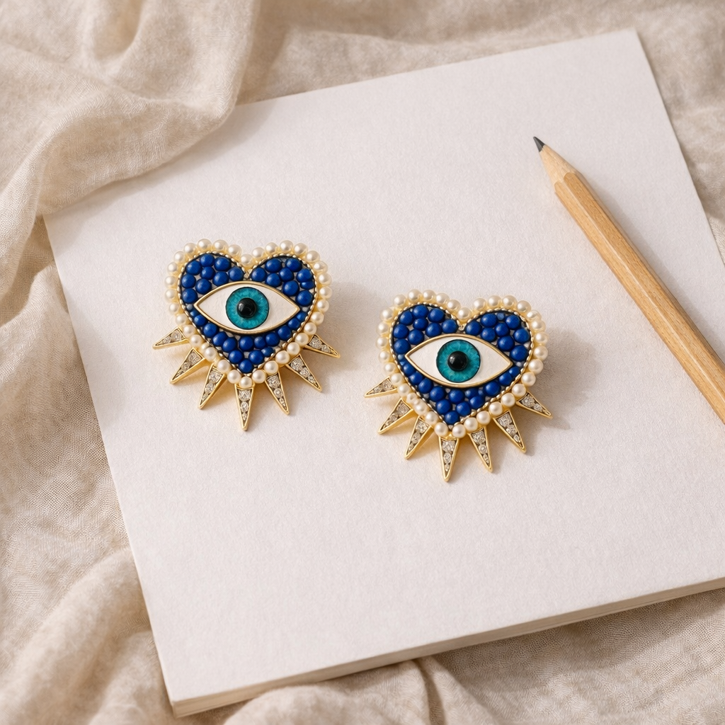 Heart Evil Eye Studs