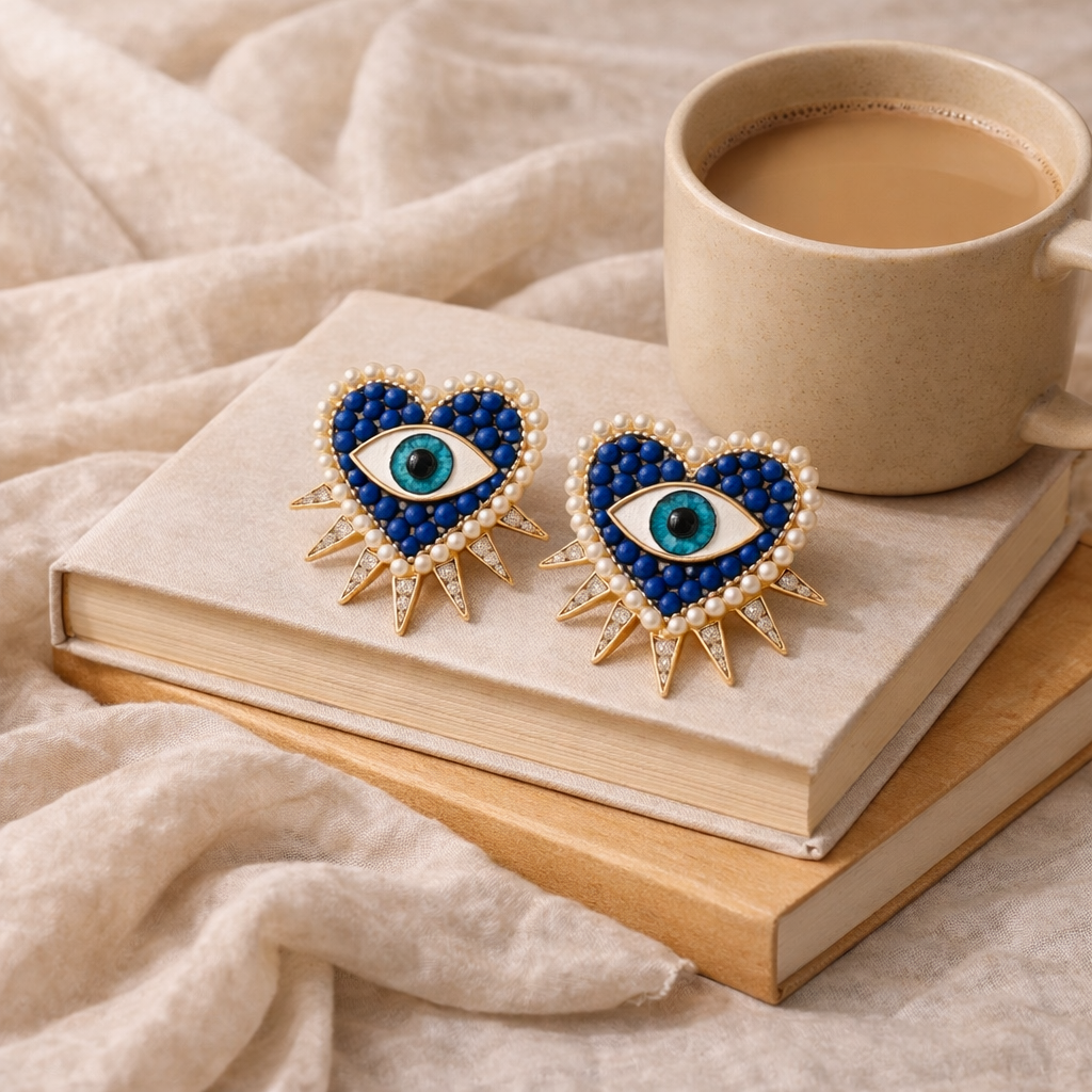 Heart Evil Eye Studs