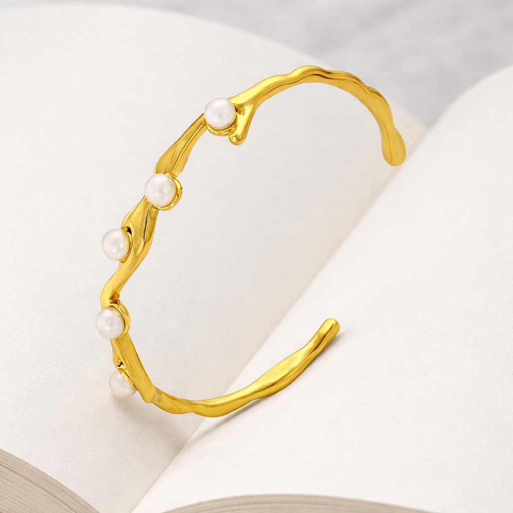 Gold Plated Pearl Bangle